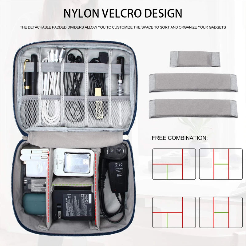 Organizer with detachable velcro dividers for sorting gadgets on a white background